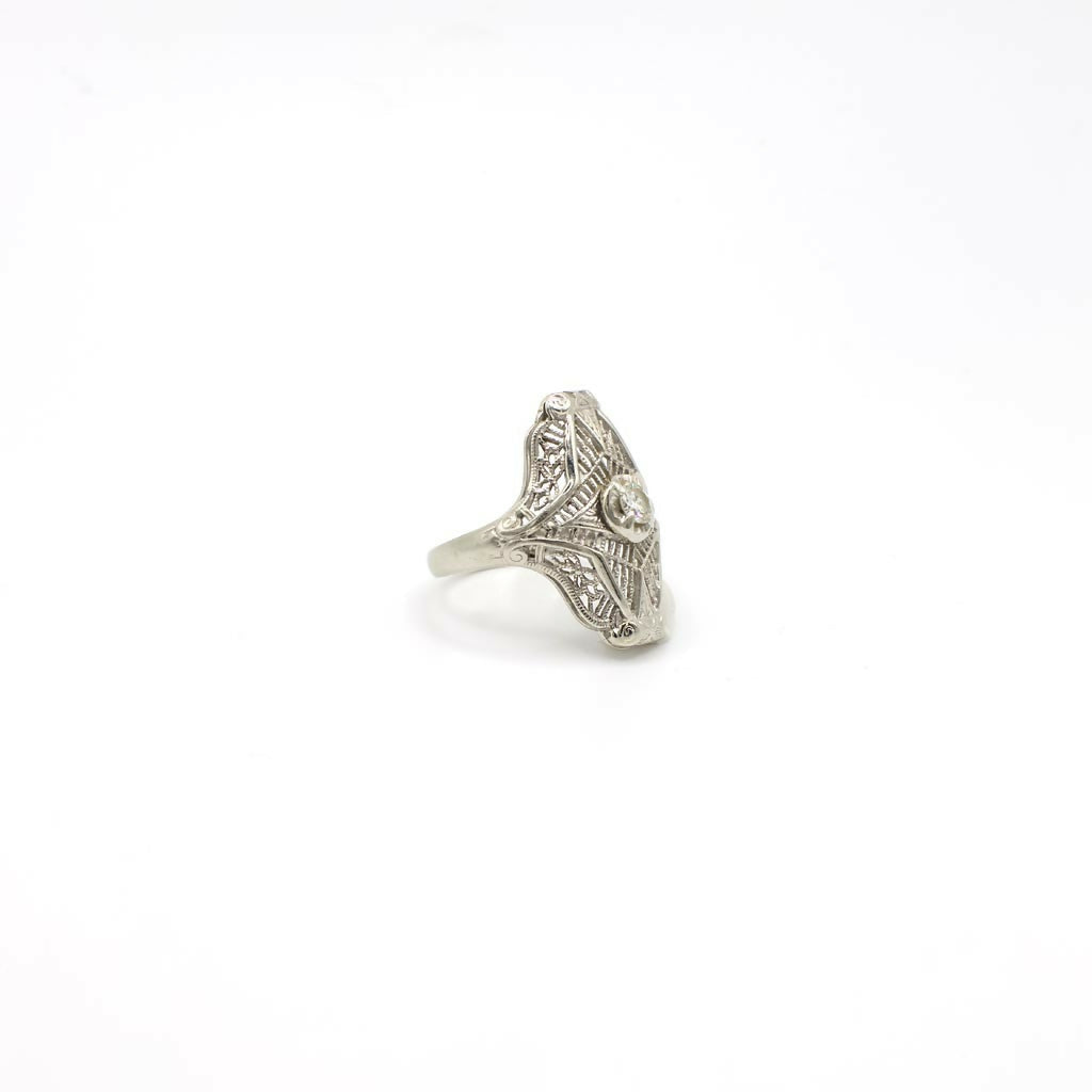 Vintage Art Deco Inspired Genuine Diamond and 14K White Gold Ring