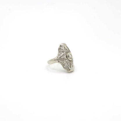 Vintage Art Deco Inspired Genuine Diamond and 14K White Gold Ring