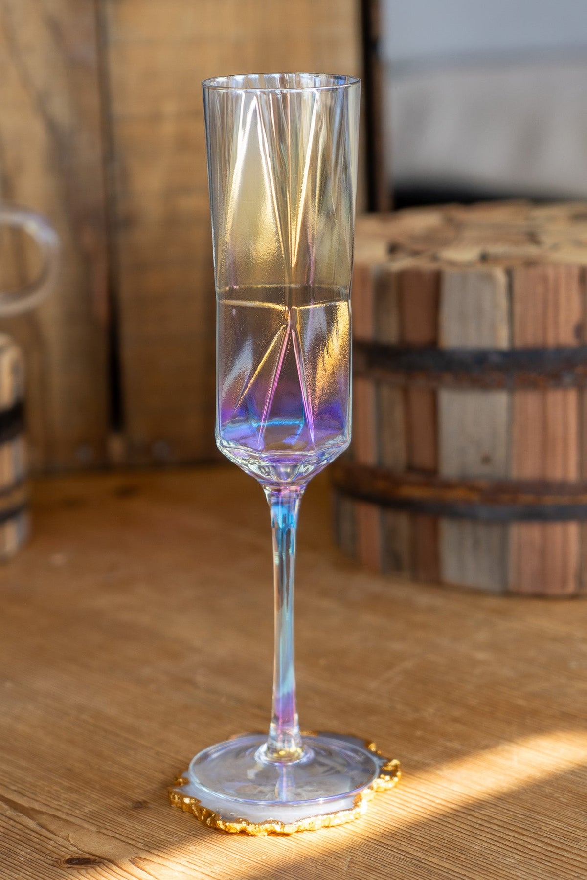 Iridescent Geometric Styled Champagne Flute
