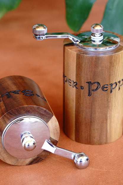Rustic Wooden Salt and Pepper Grinder Set | Handcrafted Crank Mills for Kitchen & Dining Gifts
