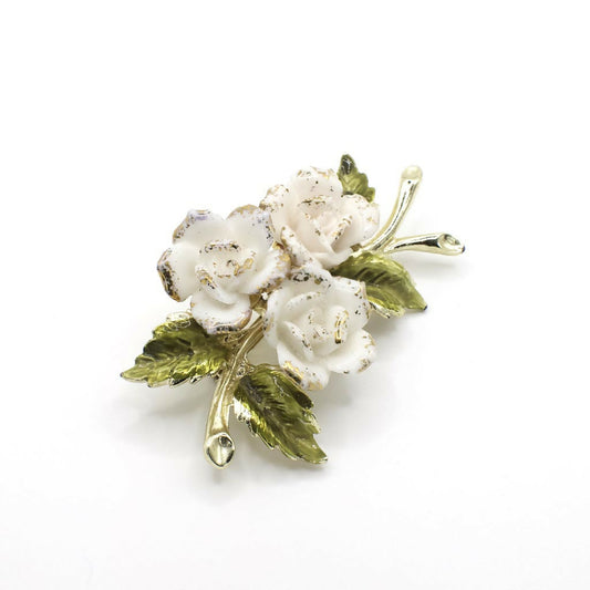 Vintage 1960's Coro Tripple White Rose Brooch