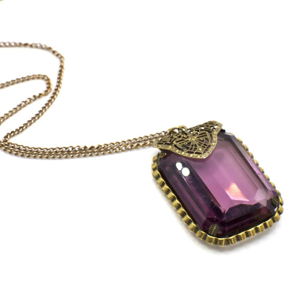 Vintage Art Deco Style Gemstone Pendant Necklace