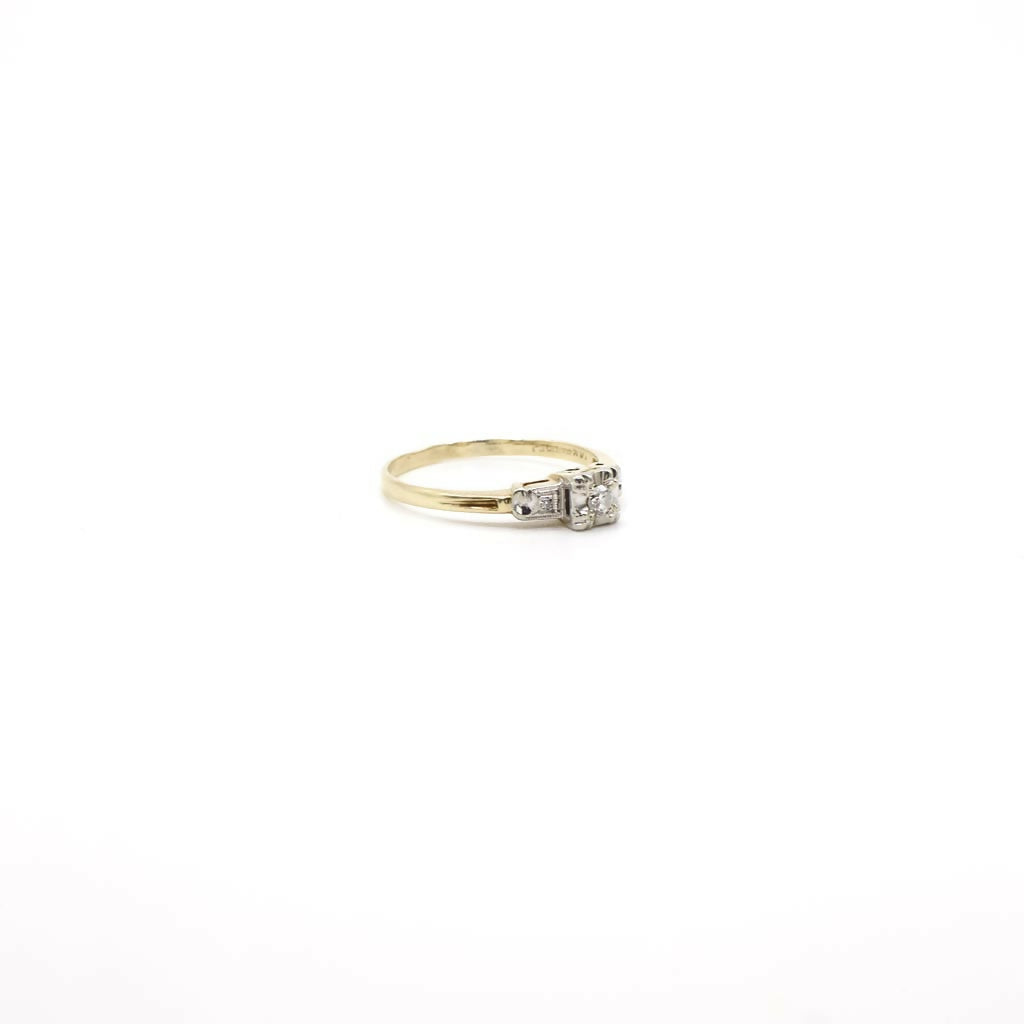 Vintage Genuine Diamond in 14K Yellow and White Gold Engagement Ring