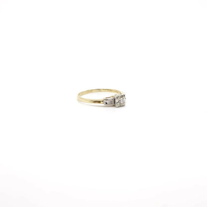 Vintage Genuine Diamond in 14K Yellow and White Gold Engagement Ring