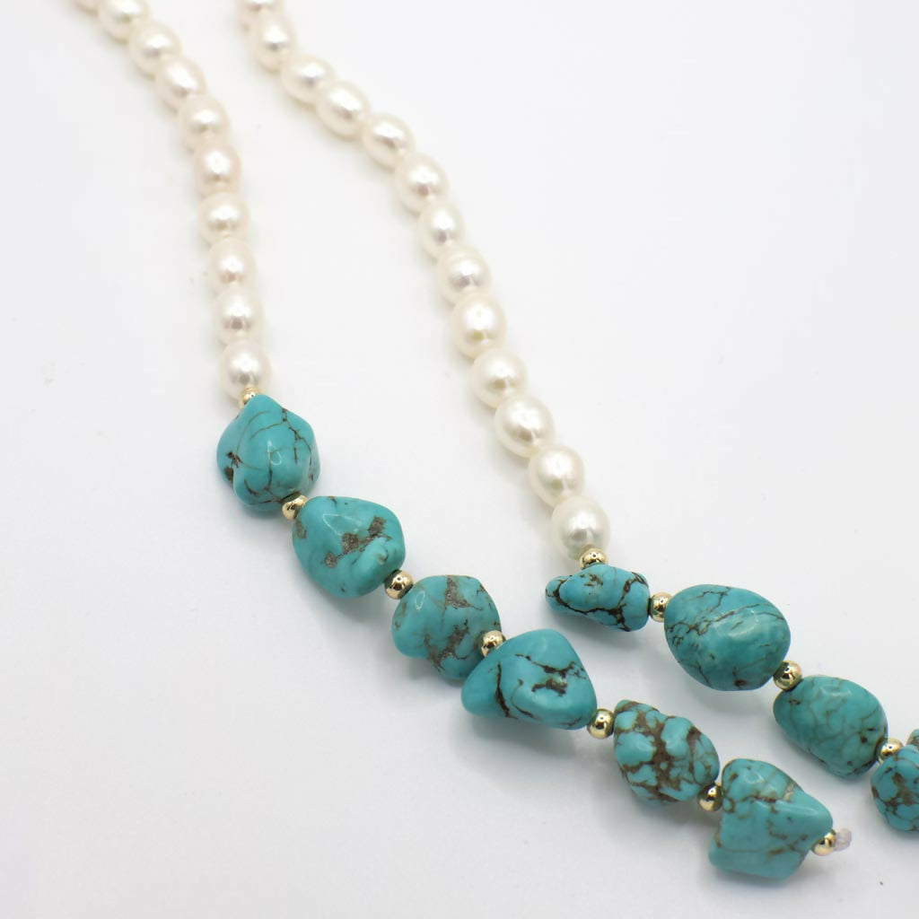 Vintage Genuine Turquoise and Pearl Lariat Necklace