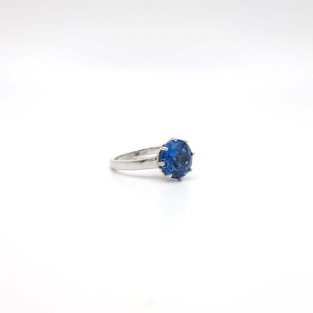 Vintage Solitaire Genuine Swiss Blue Topaz and Sterling Silver Ring