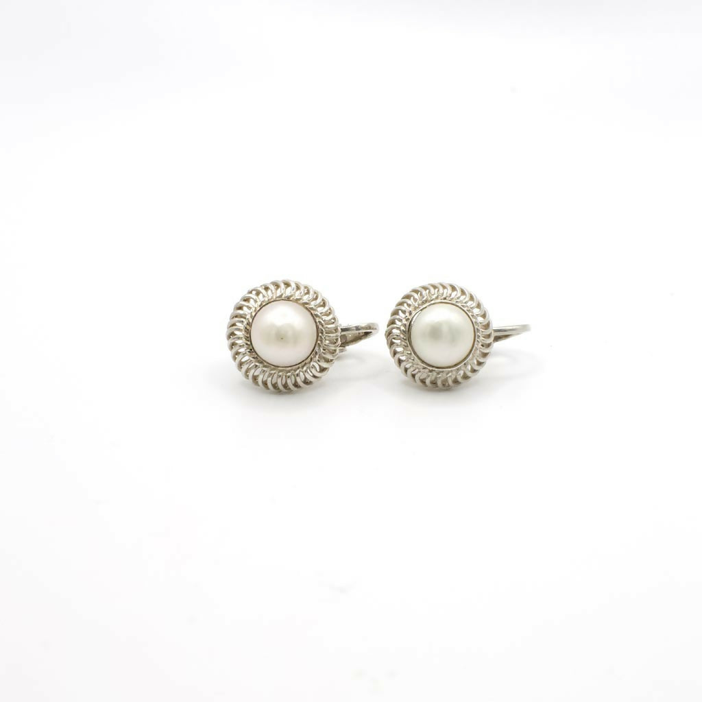 Vintage Silver and Gold Tone Faux Pearl Earrings