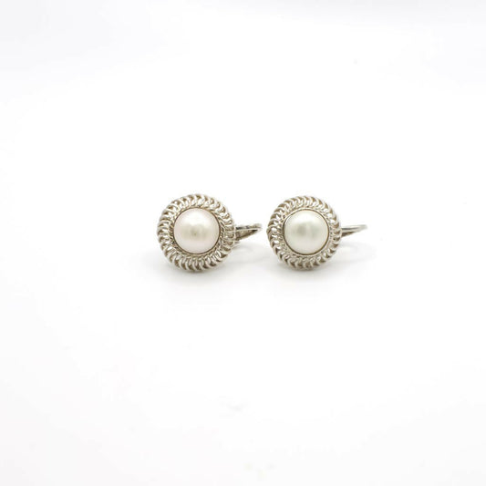Vintage Genuine Pearl and Sterling Silver Clip-On Earrings