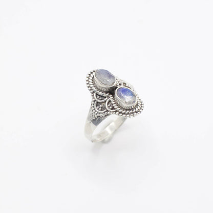 Vintage Genuine Double Moonstone and Sterling Silver Ring