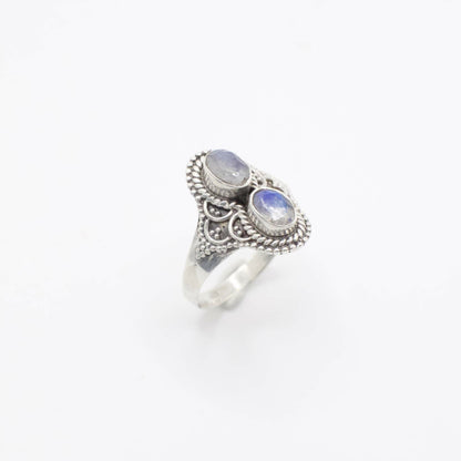 Vintage Genuine Double Moonstone and Sterling Silver Ring