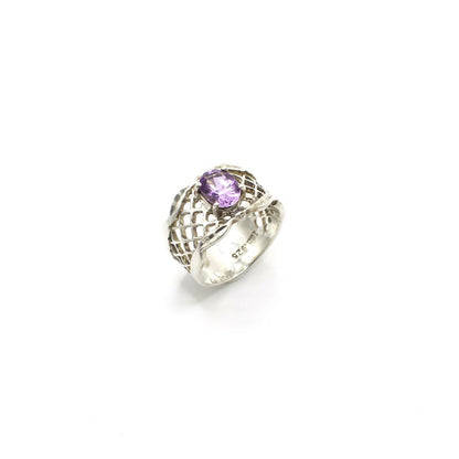 Vintage Genuine Amethyst and Sterling Silver Filigree Ring