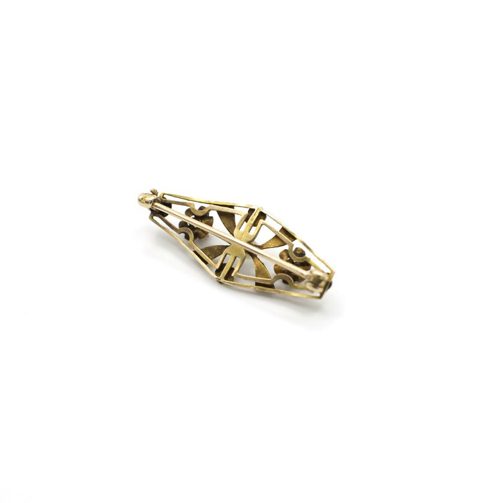 Antique 1910's E.L Spencer Co Genuine Freshwater Pearl Brooch Pin In 10K Yellow Gold