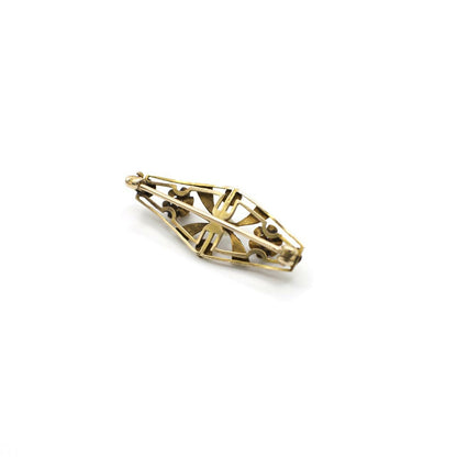 Antique 1910's E.L Spencer Co Genuine Freshwater Pearl Brooch Pin In 10K Yellow Gold