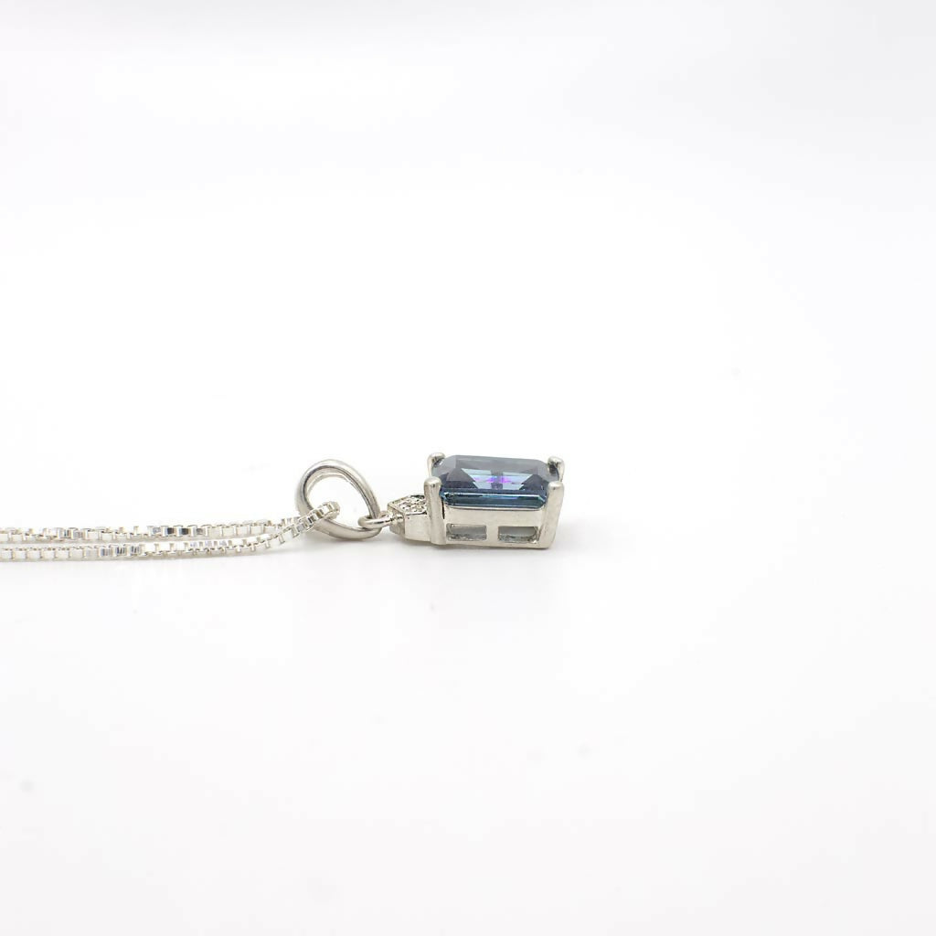 Vintage Emerald Cut Blue Green Gemstone and Sterling Silver Necklace