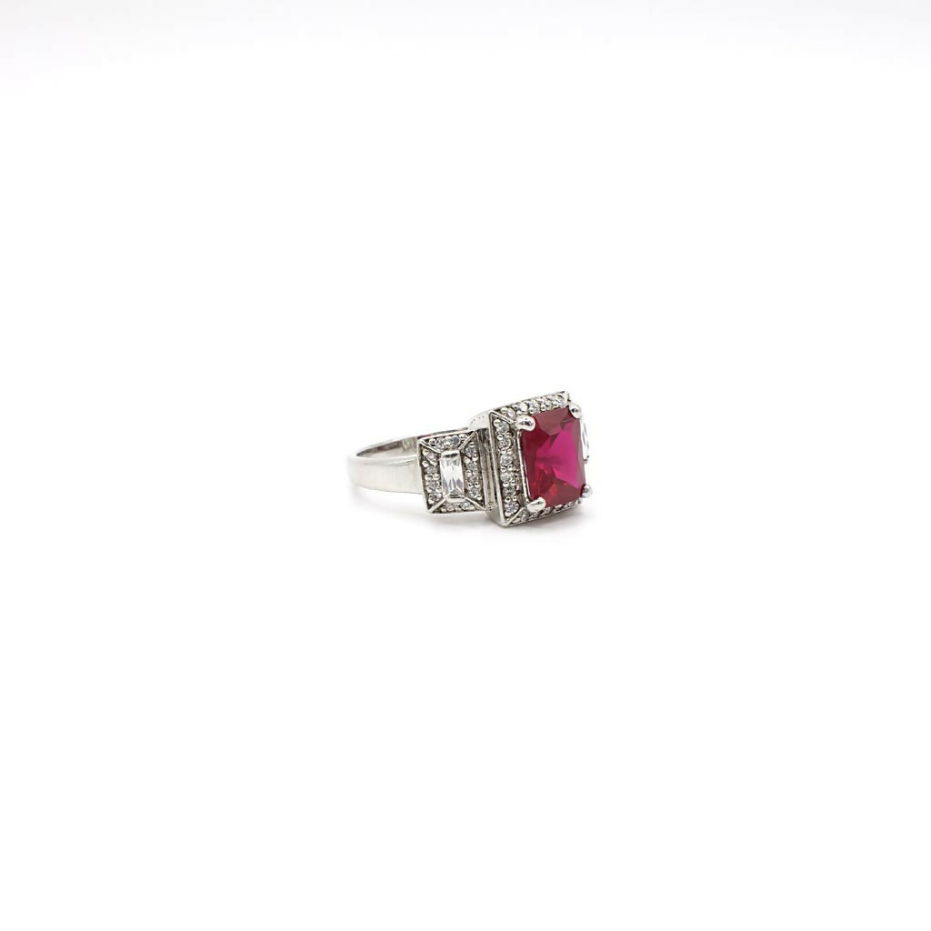 Vintage Genuine Ruby and Simulated Diamond Sterling Silver Ring