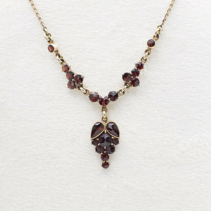 Circa 1930 Vintage "Germany" Signed Garnet Necklace and Earring Set in 10K Solid Yellow Gold