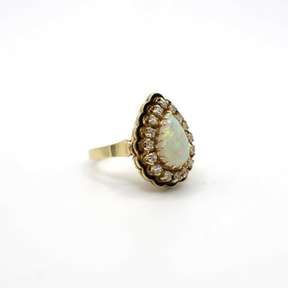 Vintage Signed Kurt Goldschmidt Jewelers Inc Earth Mined Diamond and Opal Cocktail Ring In 14K Yellow Gold