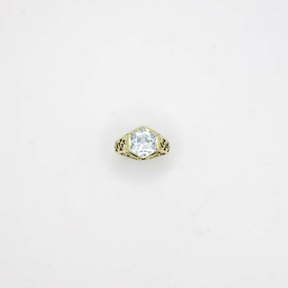 Vintage Genuine Earth Mined Aquamarine Gemstone Filigree Ring 14K Yellow Gold