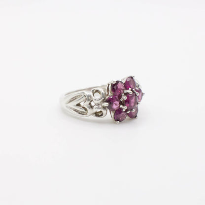 Vintage Floral Garnet Ring In Sterling Silver