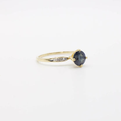 Vintage Genuine Earth Mined Sapphire and Diamond Ring In 18K Yellow Gold