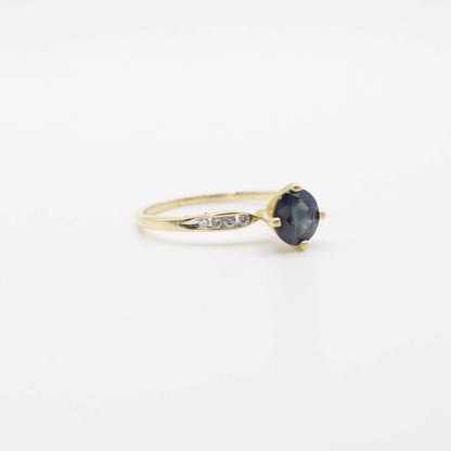 Vintage Genuine Earth Mined Sapphire and Diamond Ring In 18K Yellow Gold