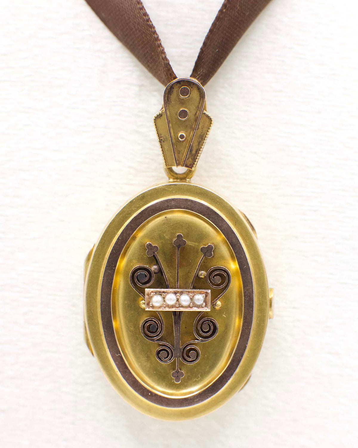 Victorian Locket With Seed Pearls In 12K Yellow Gold