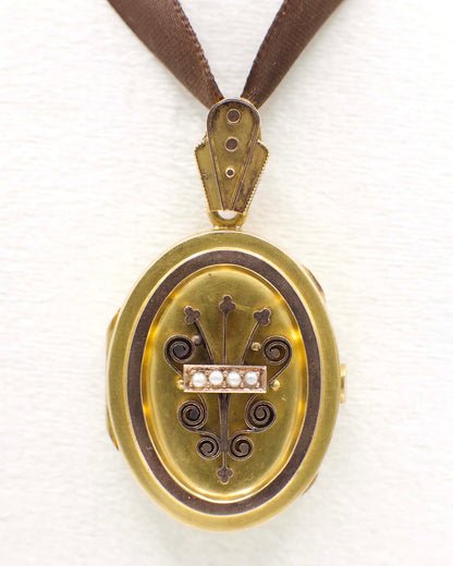 Victorian Locket With Seed Pearls In 12K Yellow Gold