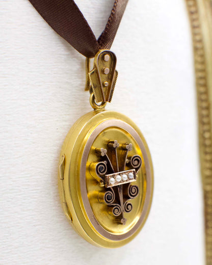Victorian Locket With Seed Pearls In 12K Yellow Gold