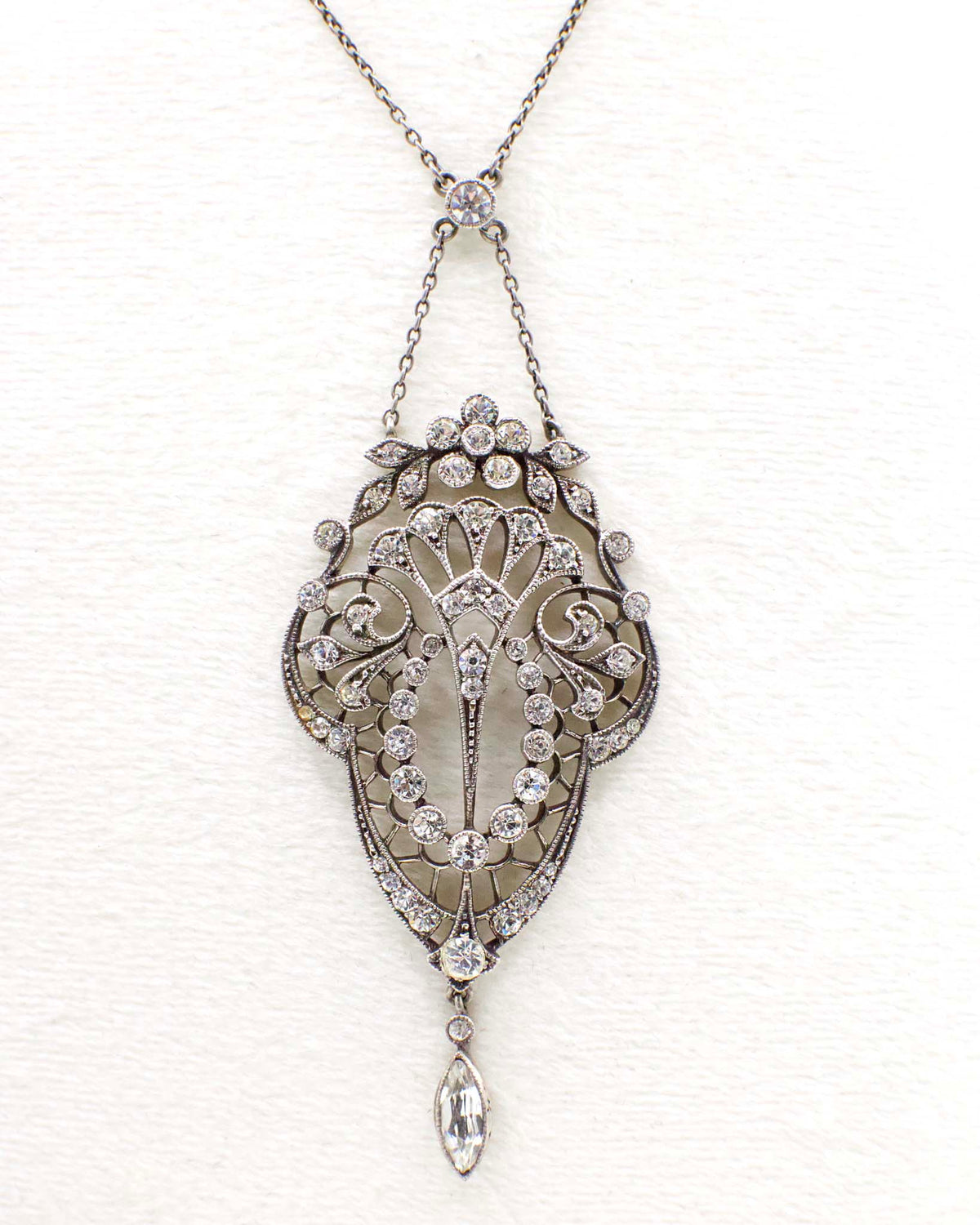 Edwardian "Belle Epoque" Paste Stone and Sterling Silver Lavalier Necklace