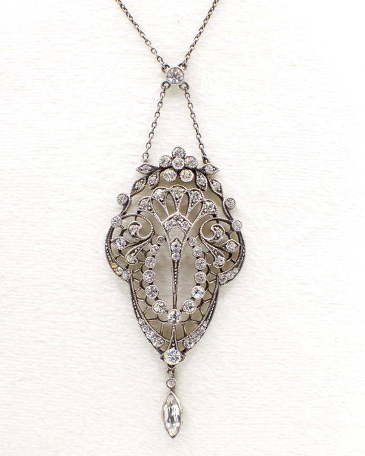 Edwardian "Belle Epoque" Paste Stone and Sterling Silver Lavalier Necklace