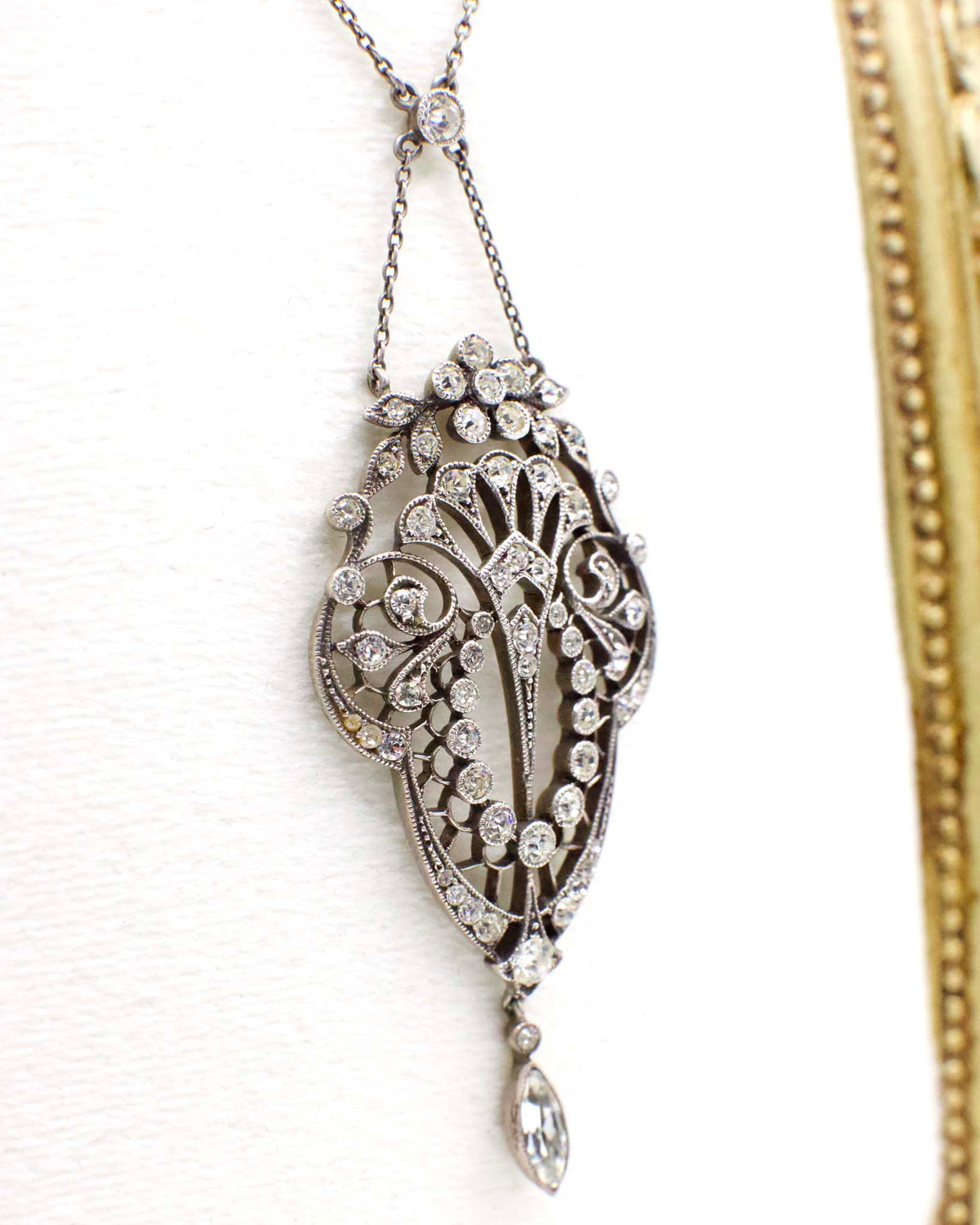 Edwardian "Belle Epoque" Paste Stone and Sterling Silver Lavalier Necklace
