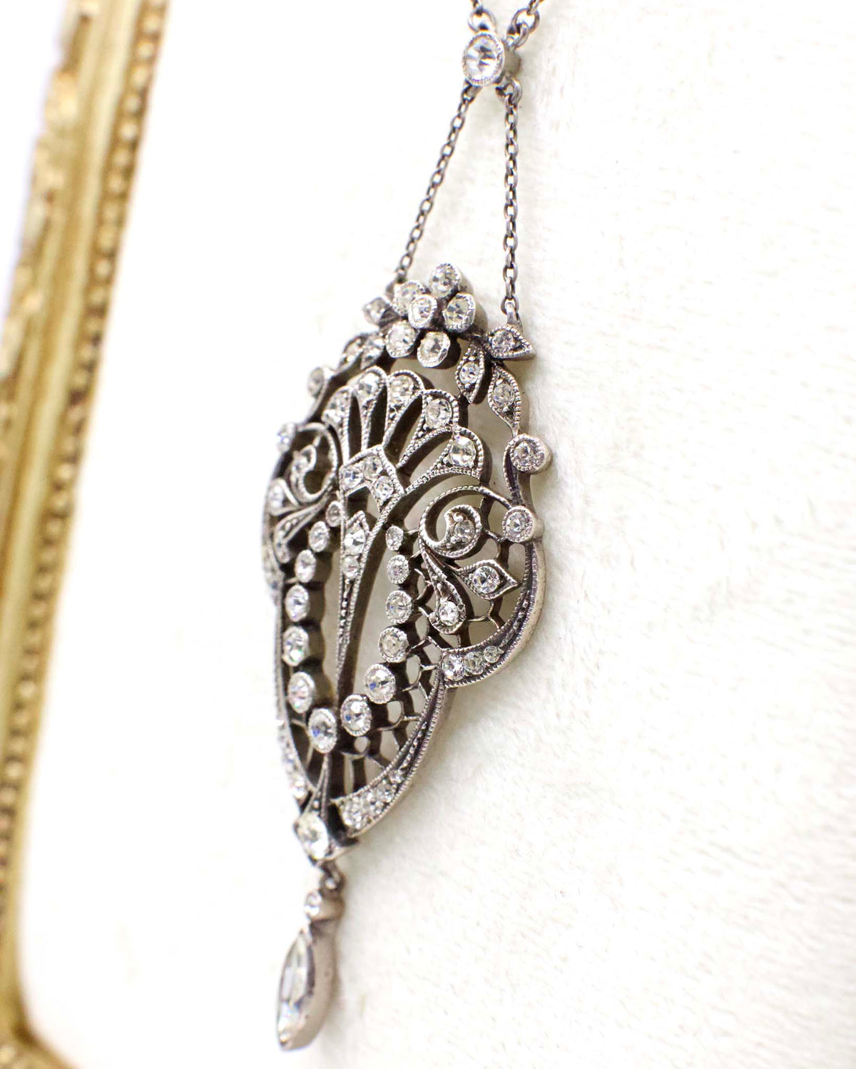 Edwardian "Belle Epoque" Paste Stone and Sterling Silver Lavalier Necklace