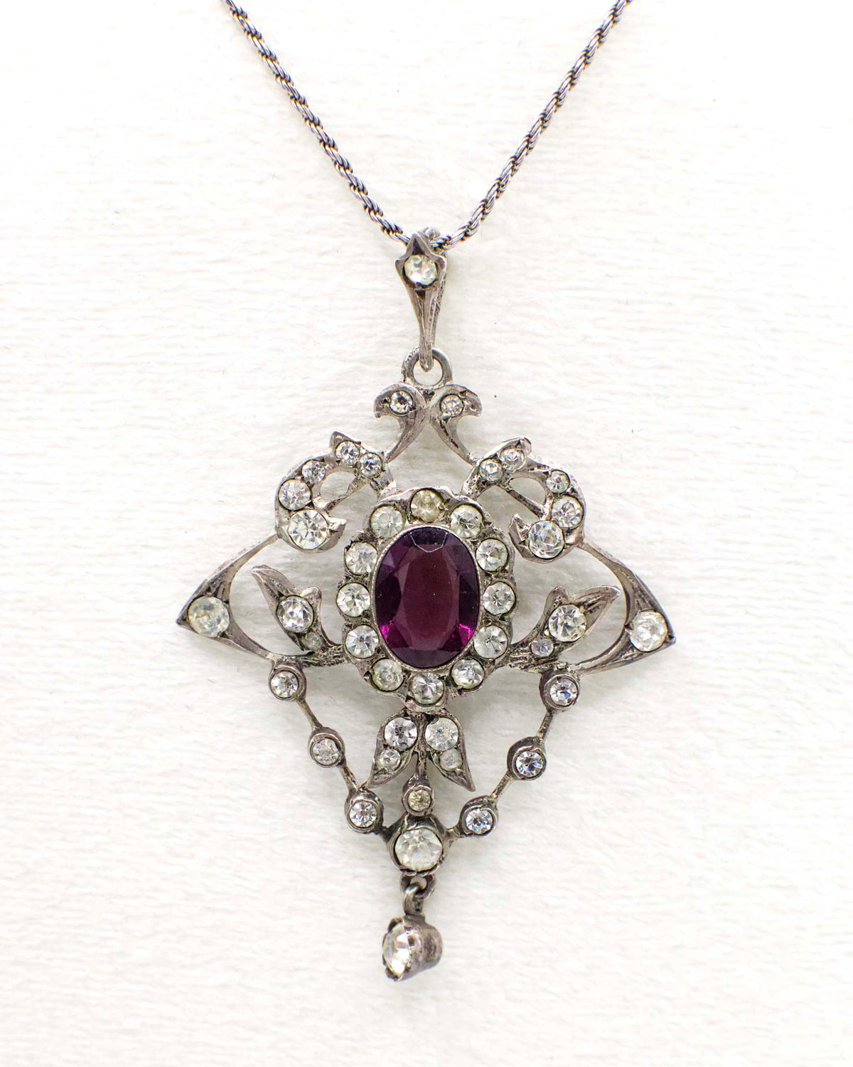 Antique Amethyst Paste Stone Art Nouveau Pendant In 800 Silver