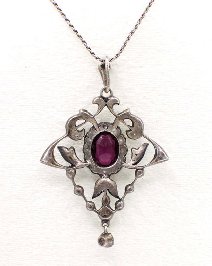 Antique Amethyst Paste Stone Art Nouveau Pendant In 800 Silver
