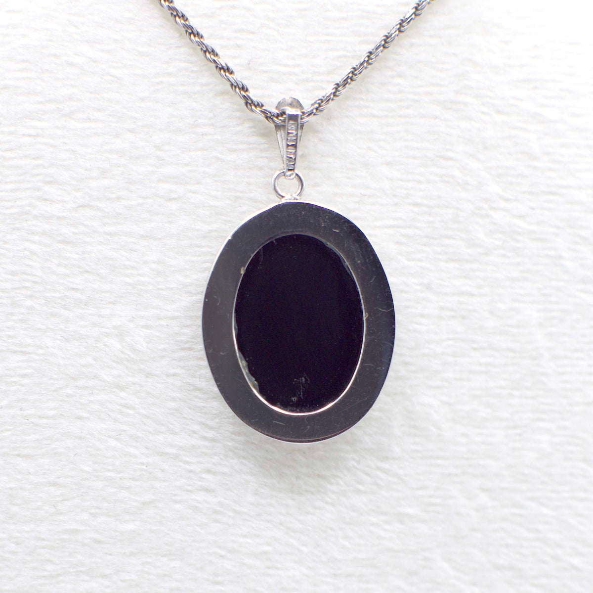 “Heaven’s Gift” Vintage Italian Carved Genuine Blue Agate Cameo Pendant in 14K White Gold