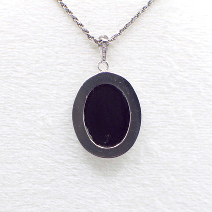 “Heaven’s Gift” Vintage Italian Carved Genuine Blue Agate Cameo Pendant in 14K White Gold