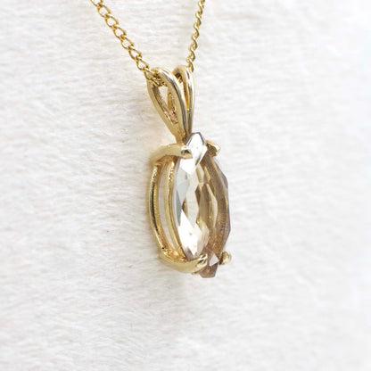 Vintage Genuine Marquise Cut Quartz Pendant In 14K Solid Yellow Gold