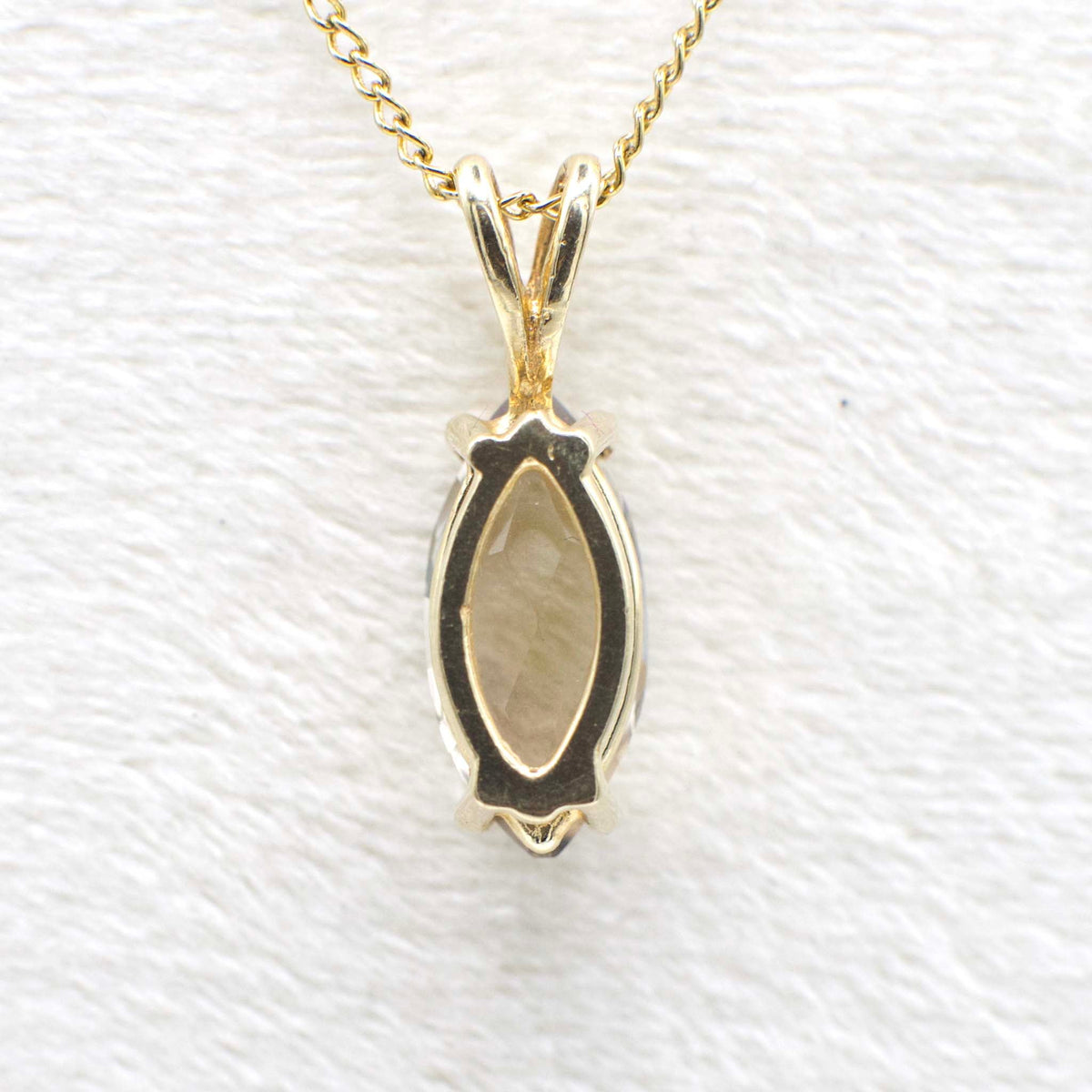 Vintage Genuine Marquise Cut Quartz Pendant In 14K Solid Yellow Gold