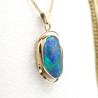 Vintage 9K Yellow Gold and Genuine Opal Triplet Pendant
