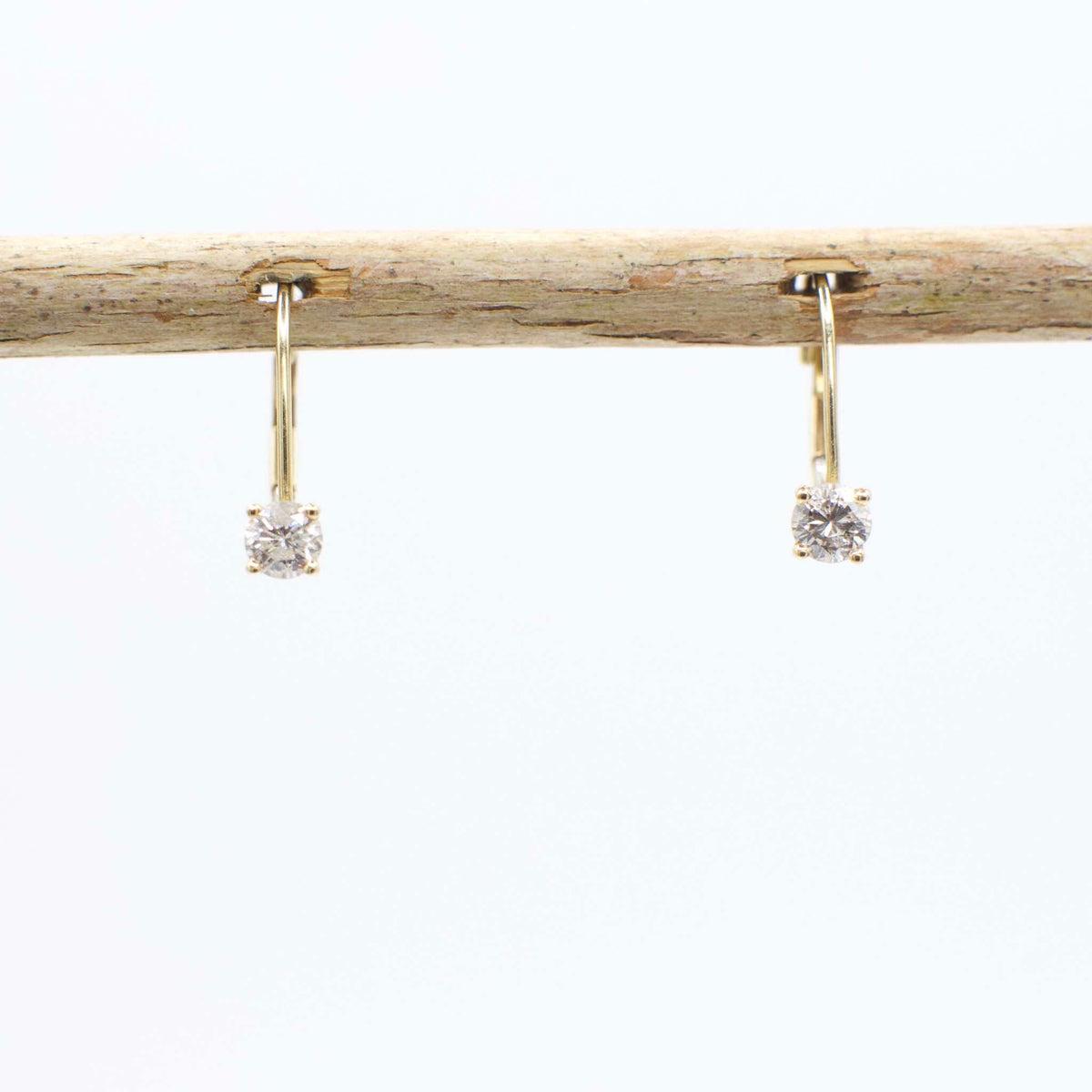 Vintage 14K Yellow Gold and Genuine Diamond Lever Back Earrings