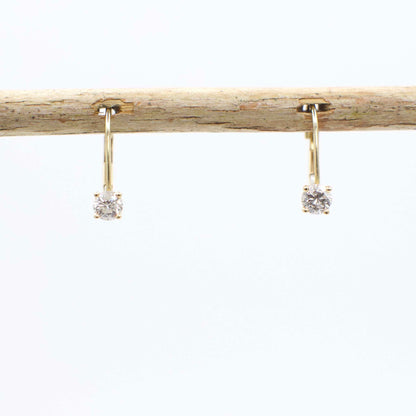 Vintage 14K Yellow Gold and Genuine Diamond Lever Back Earrings