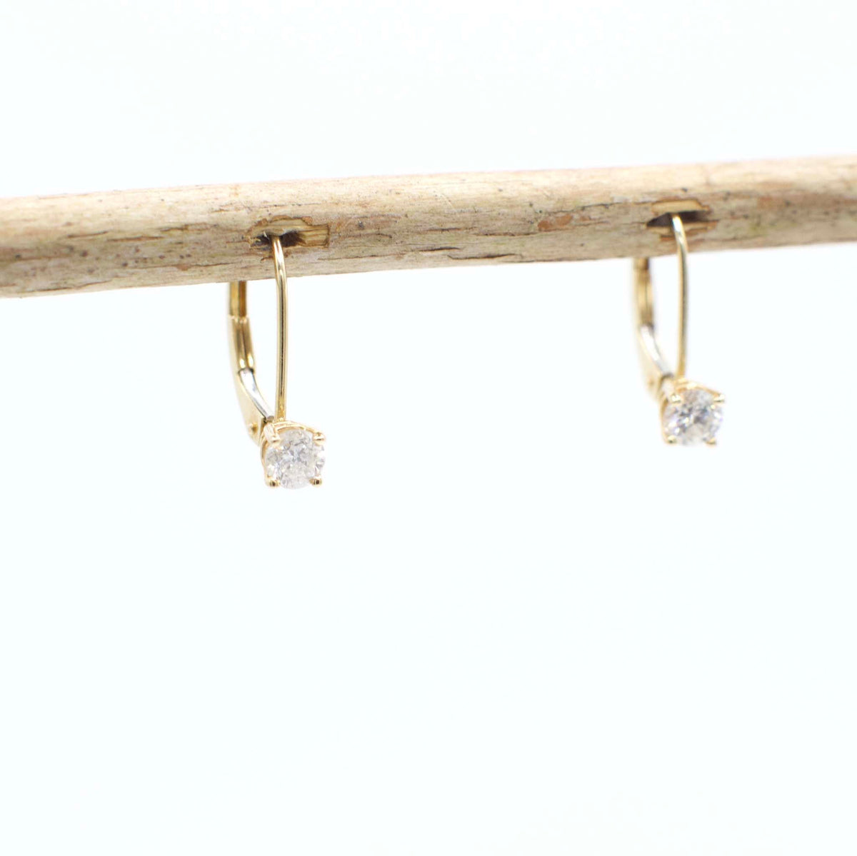 Vintage 14K Yellow Gold and Genuine Diamond Lever Back Earrings