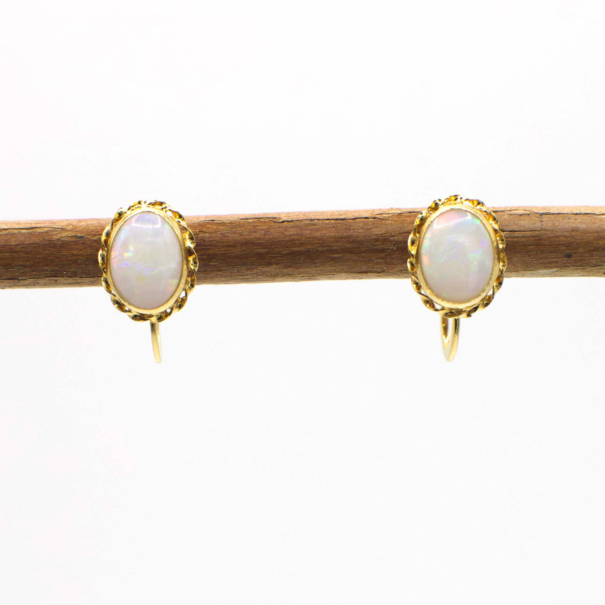 Vintage Oval Opal Screw-Back Earrings in 14K Solid Yellow Gold