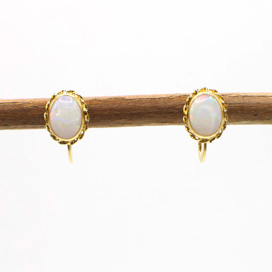 Vintage Oval Opal Screw-Back Earrings in 14K Solid Yellow Gold