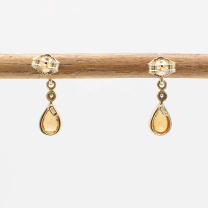 Vintage Spessartine Garnet & Diamond Dangle Earrings in 14K Gold