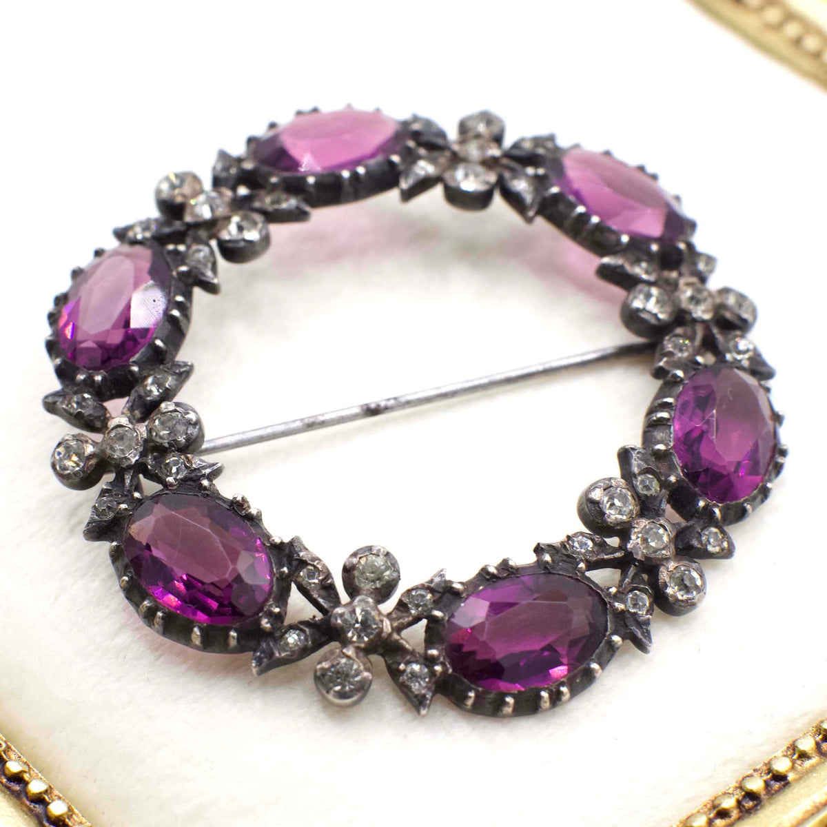 Antique Victorian Sterling Silver and Amethyst Paste Victorian Brooch