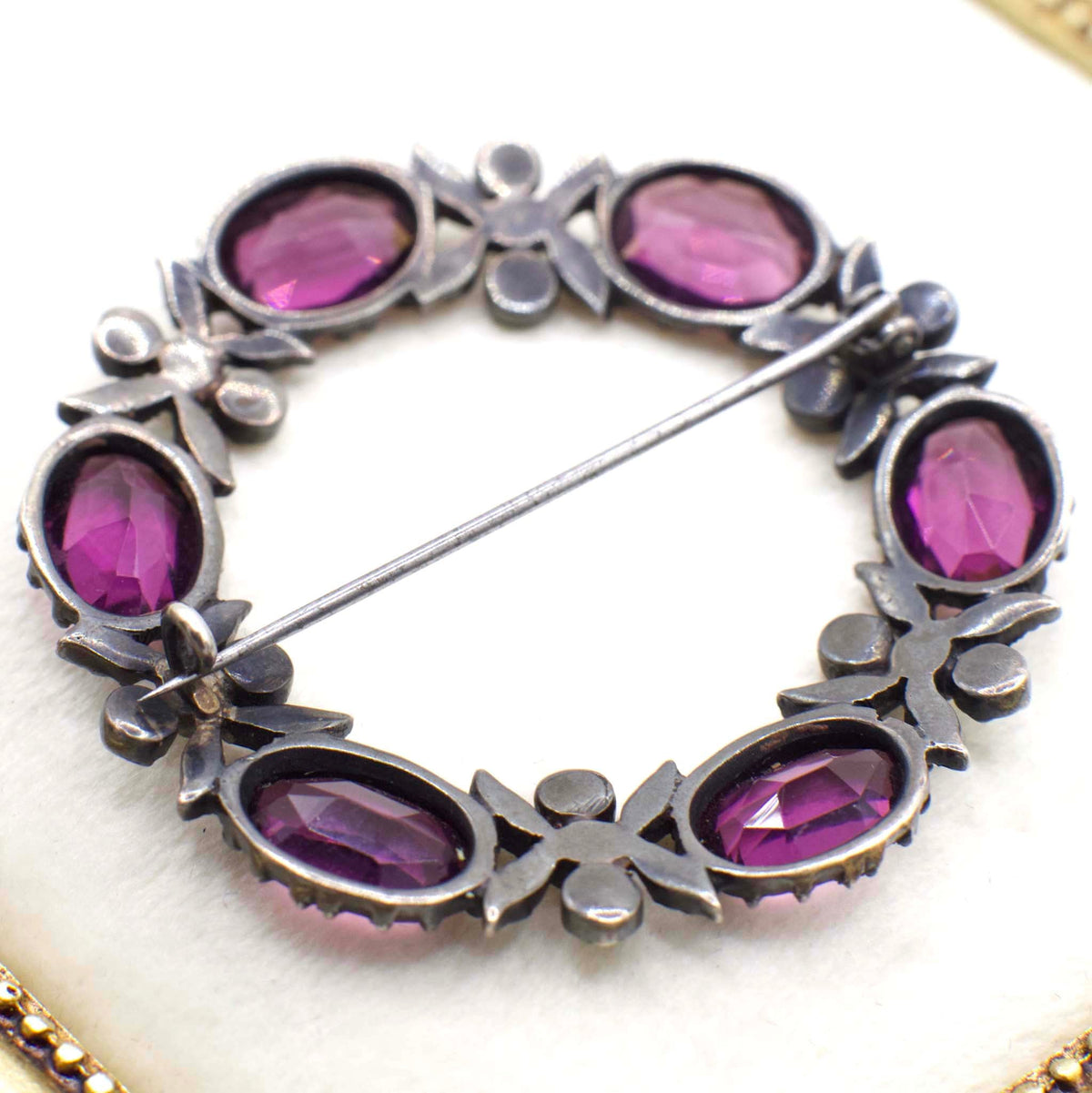 Antique Victorian Sterling Silver and Amethyst Paste Victorian Brooch