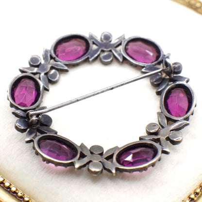 Antique Victorian Sterling Silver and Amethyst Paste Victorian Brooch