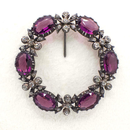 Antique Victorian Sterling Silver and Amethyst Paste Victorian Brooch