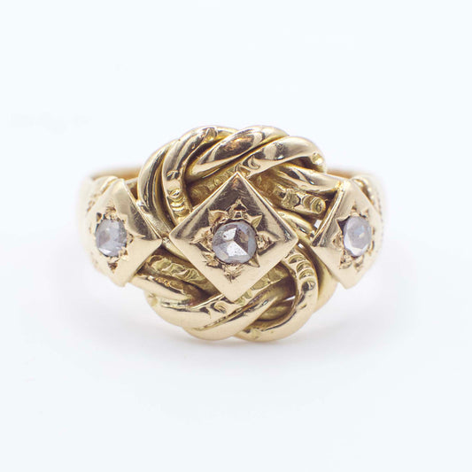 Antique Victorian Lovers Knot Diamond Ring In 18K Yellow Gold, Circa 1890